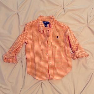 🧡 Bright orange and white checkered Ralph Lauren button down shirt in 4T 🧡